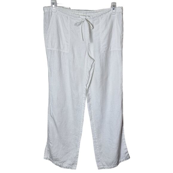 London Jeans Women 6 White Straight Leg 100% Linen Drawstring Tie Beach Pants - Picture 1 of 4